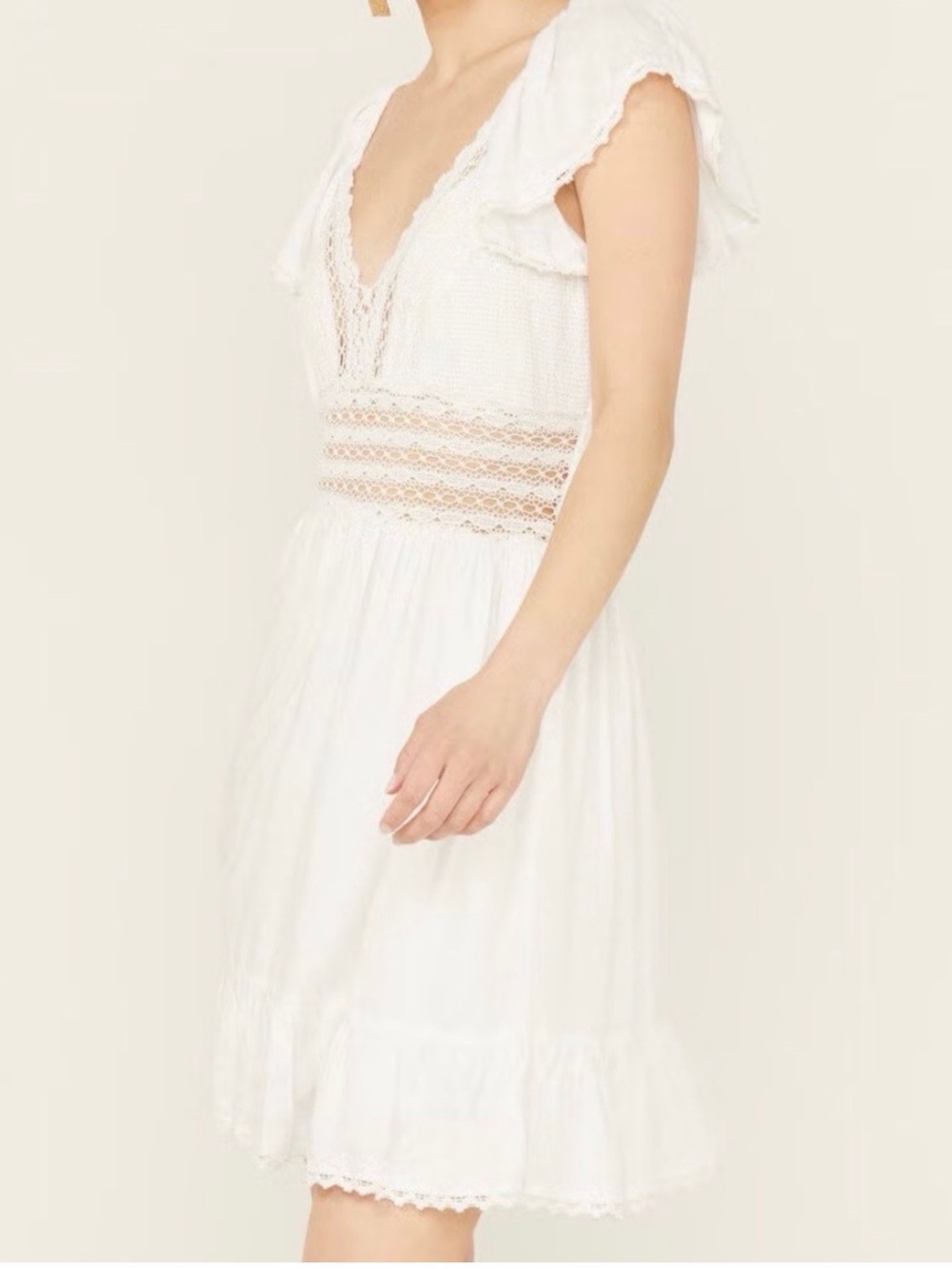 Angie Cream Lace Midi Dress with Crochet Bodice